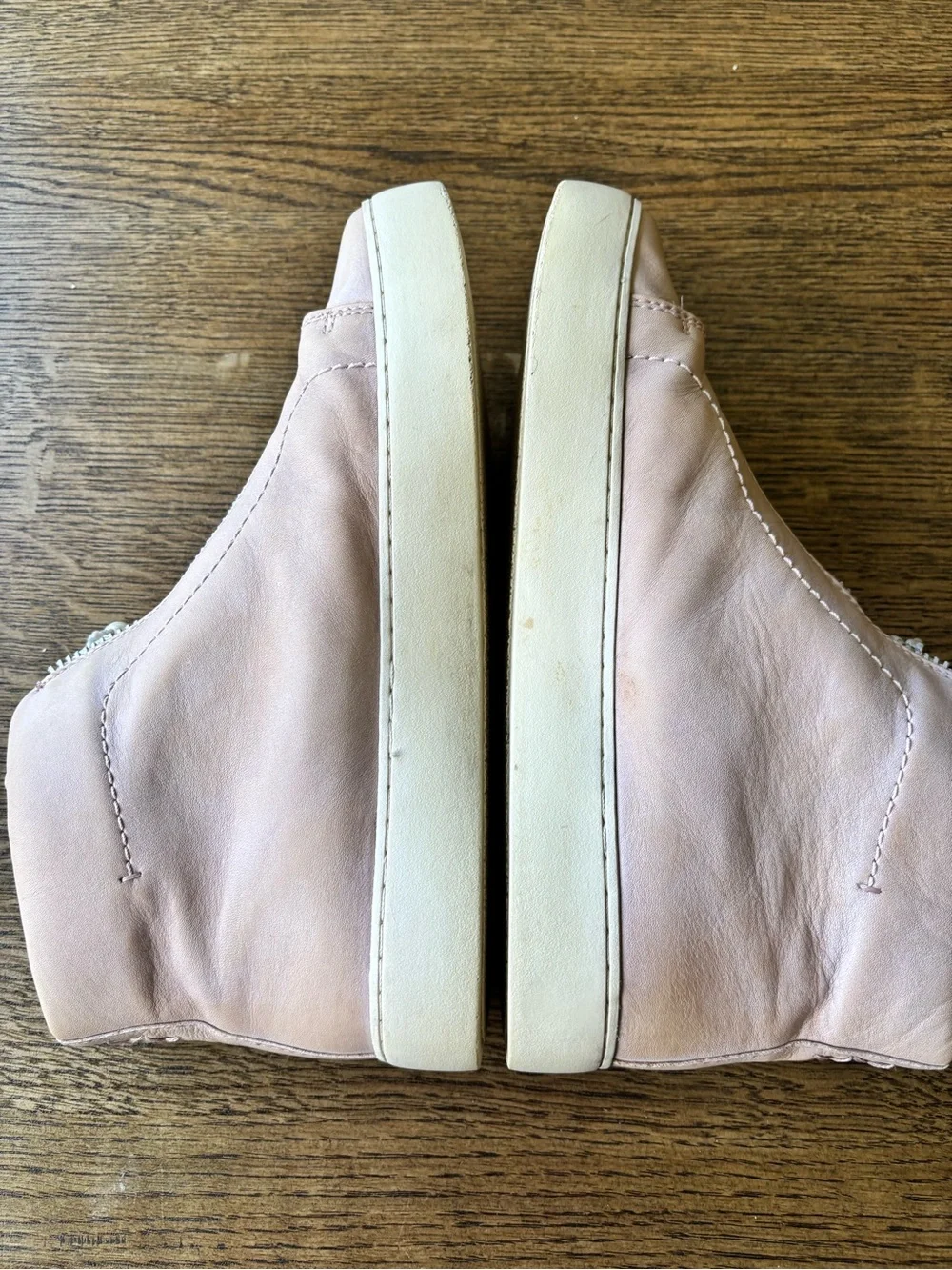 Frye Lena Zip High Top Sneakers Blush Pink Leather Pearl‎ Zip Women 8.5
